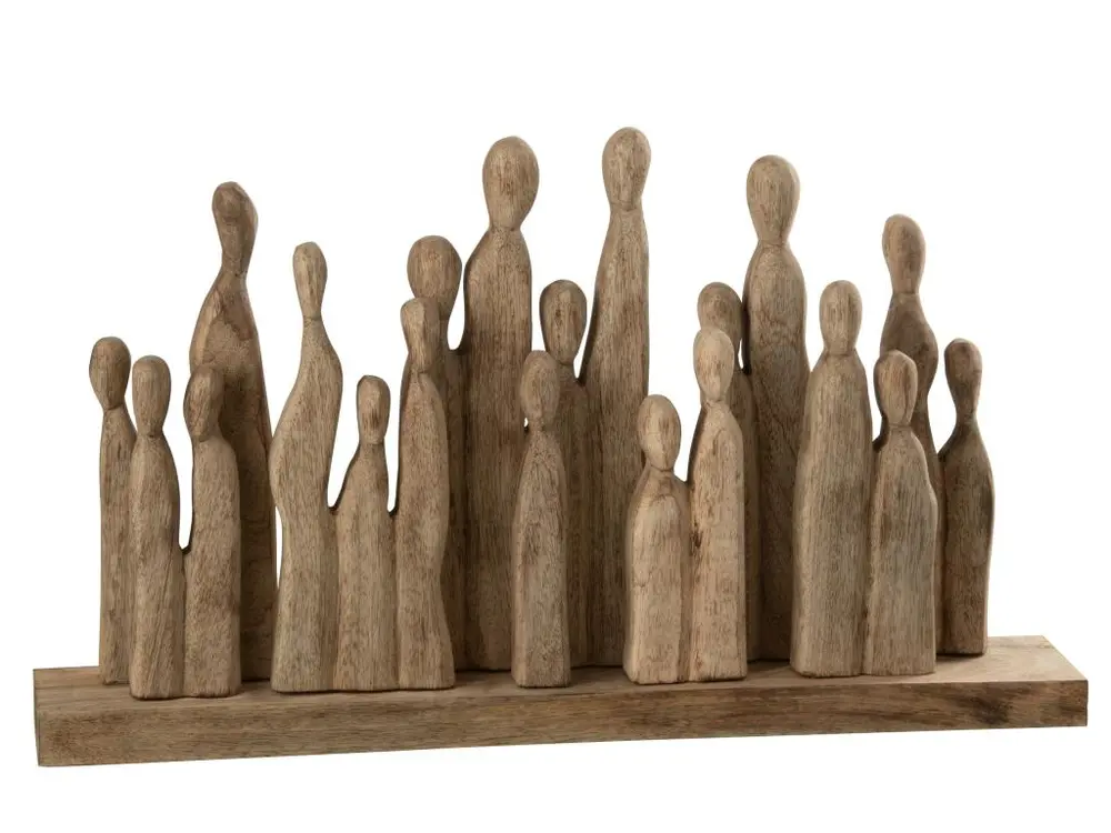 Grand groupe personages bois naturel 61,5x9,5x34cm