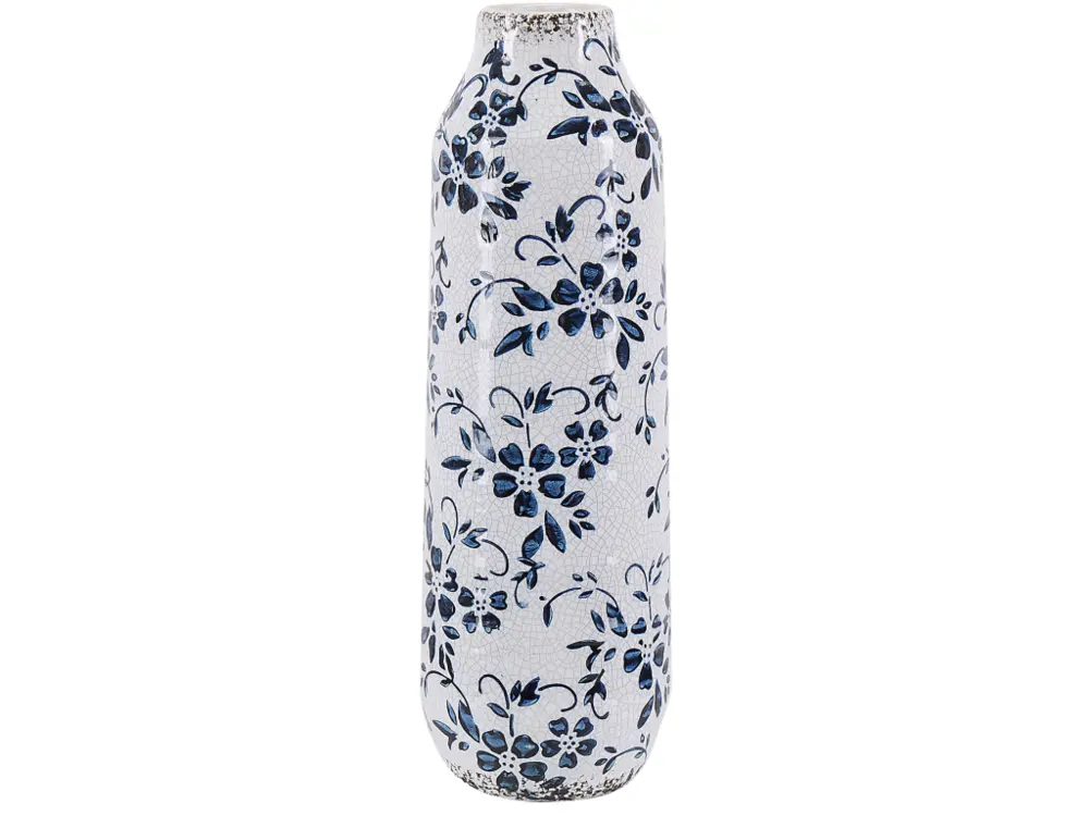 Vase à fleurs décoratif blanc et bleu marine 30 cm MULAI