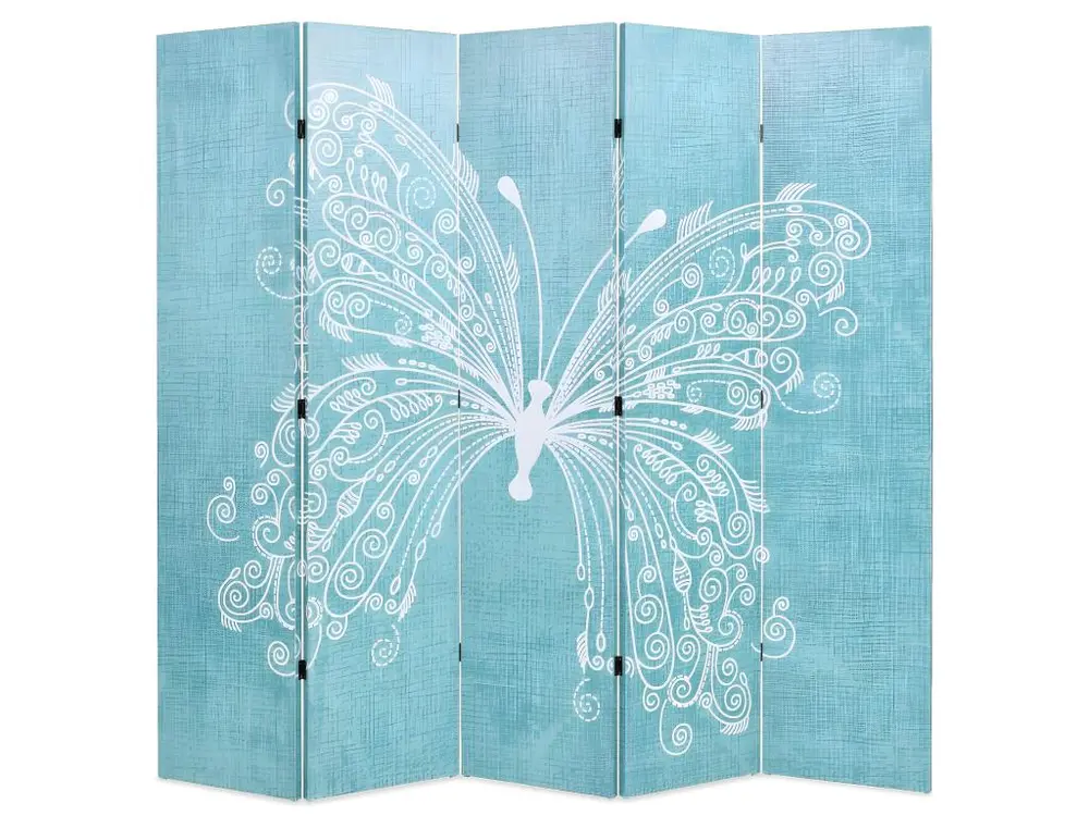 Paravent séparateur de pièce cloison de séparation décoration meuble pliable 200 cm papillon bleu 0802048