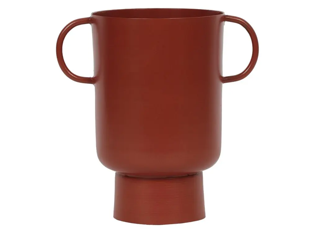 Vase, pot, cache pot avec anses en métal - D. 10 x H.17 cm -Terracotta - BILIAN