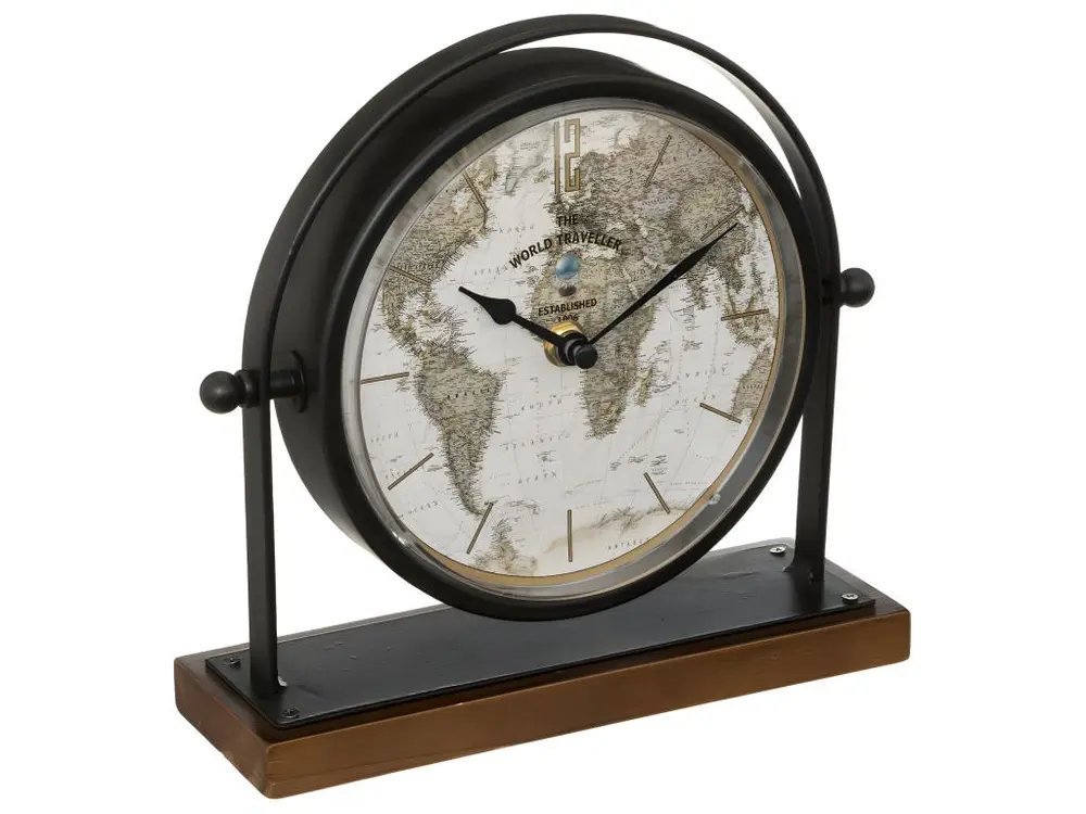 Horloge à poser Globe en métal Noir déco rétro H 20 cm