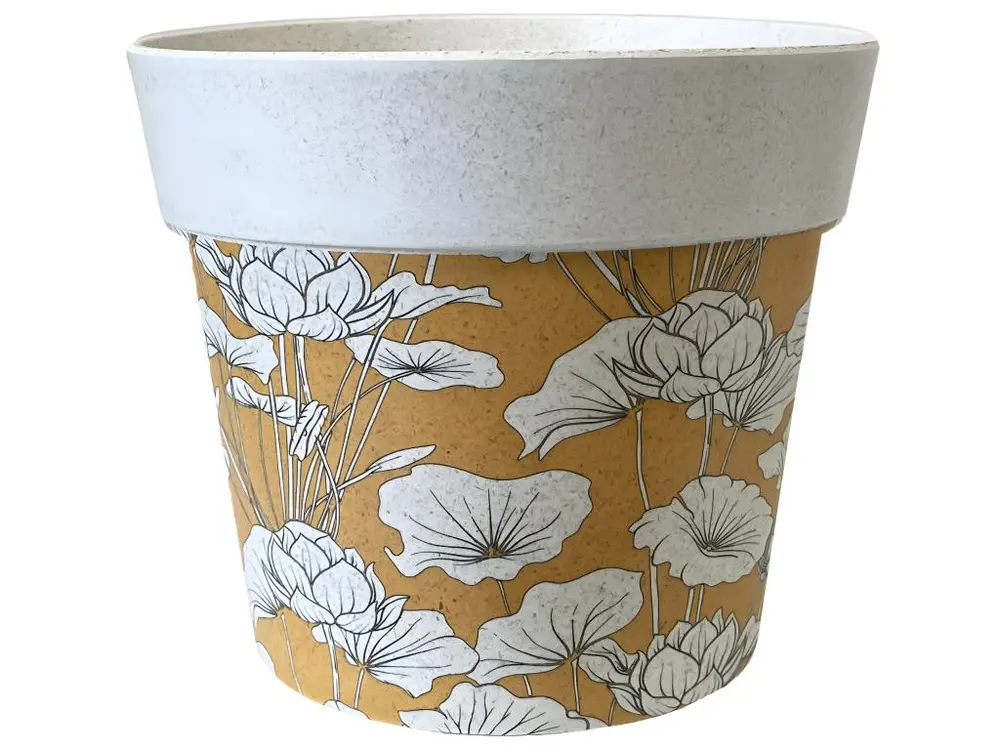 Cache pot en bambou orange et beige 15.5 cm