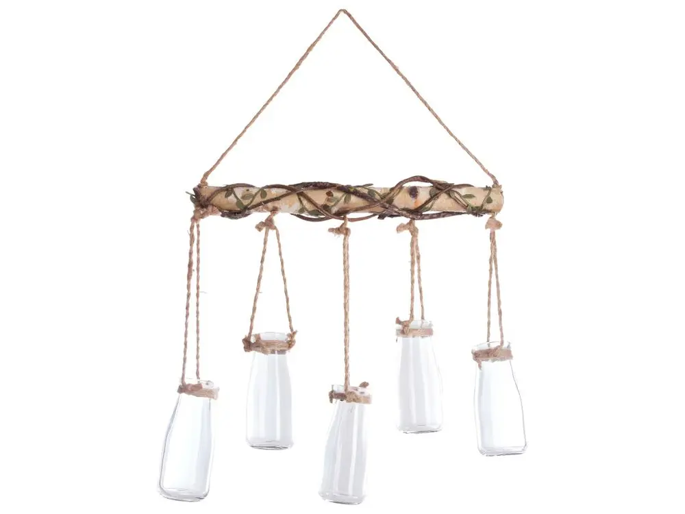 Set 5 Soliflores en Verre avec Suspension en Corde et Bois