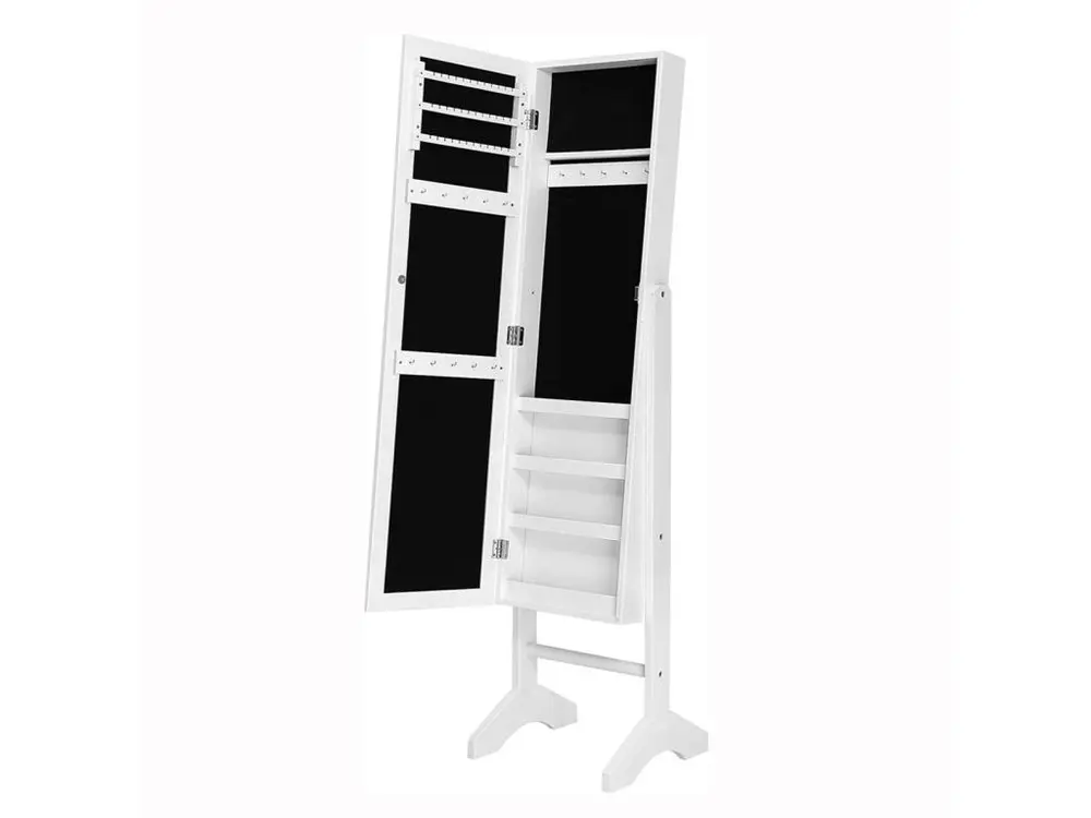 Armoire à bijoux sur pieds avec miroir inclinable 153 cm blanc 12_0002303