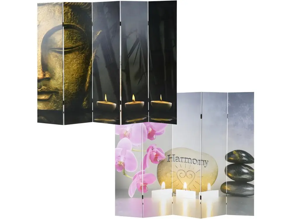 Paravent 5 panneaux pans recto bouddha verso harmony 180x200cm PAR04023