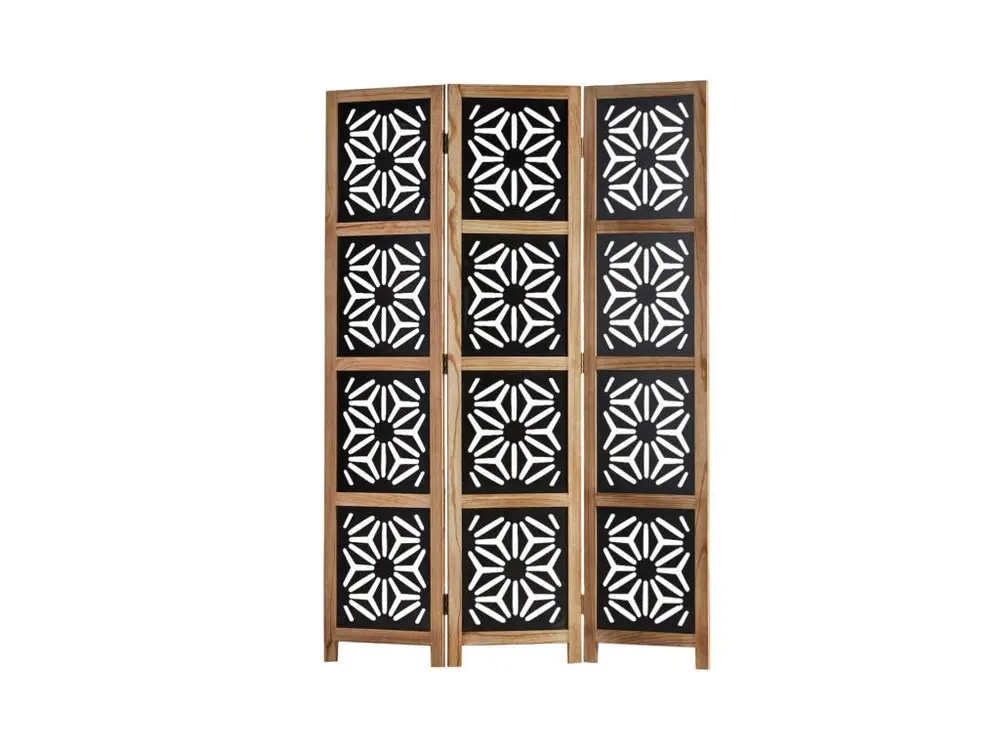 Paravent en 3 panneaux séparateur de pièce en bois et MDF noir 170x120 cm PAR06089