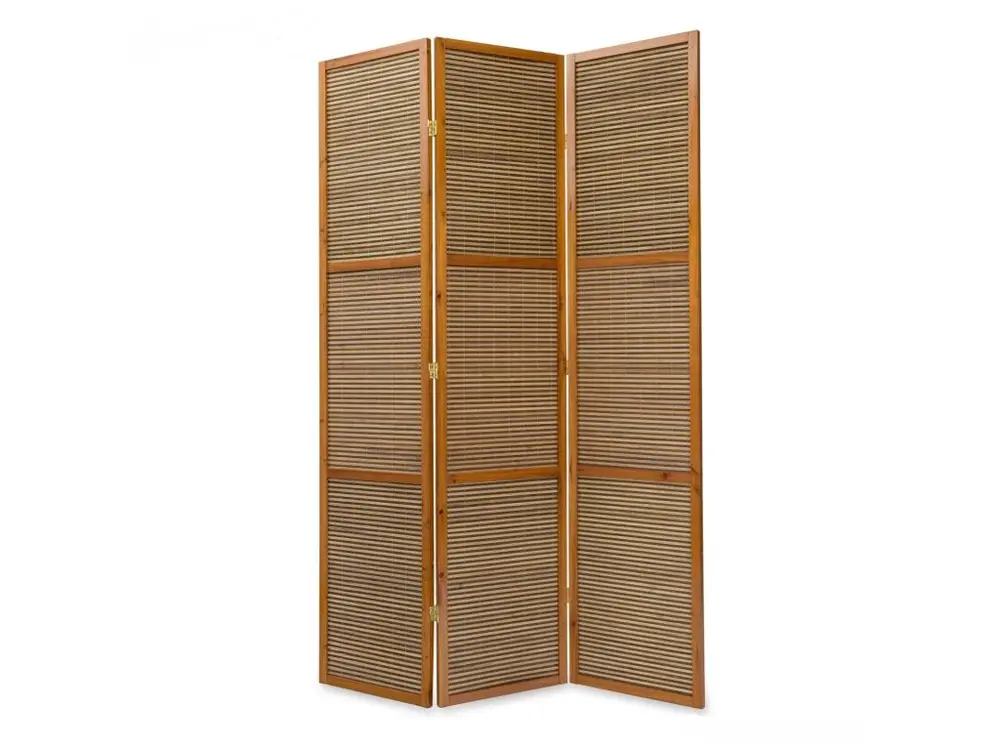 Paravent 3 panneaux marron en bois et bambou 132x200 cm PAR06049