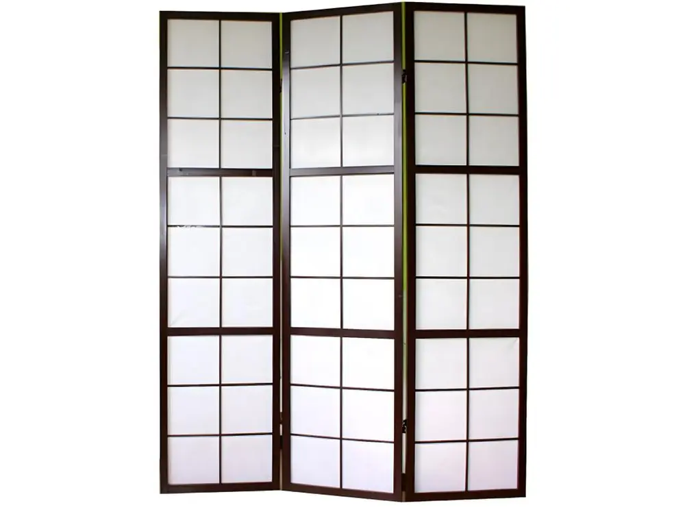 Paravent 3 panneaux pans en bois noir et papier riz 175x132cm PAR06037