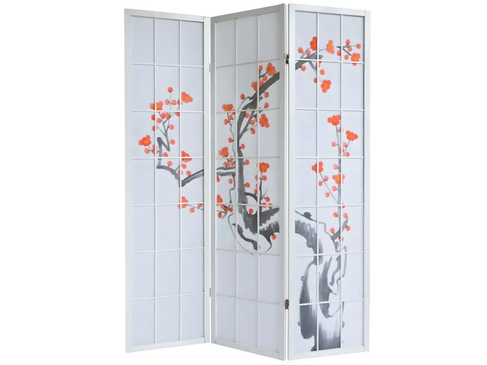 Paravent 3 panneaux japonais en bois blanc 132x175 cm PAR06016