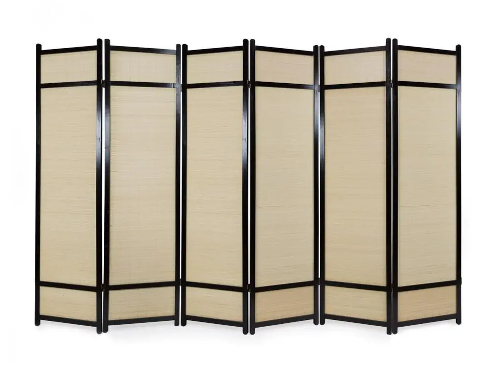 Paravent 6 panneaux pliable en bois noir et bambou 264 x175 cm PAR06064