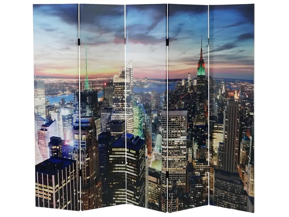 Paravent séparateur de pièce 5 pans 30 LED 180x200cm motif New York PAR04021