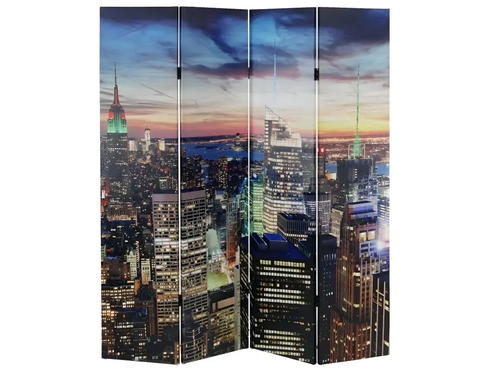 Paravent séparateur de pièce 4 pans 28 LED 180x160cm motif New York PAR04020