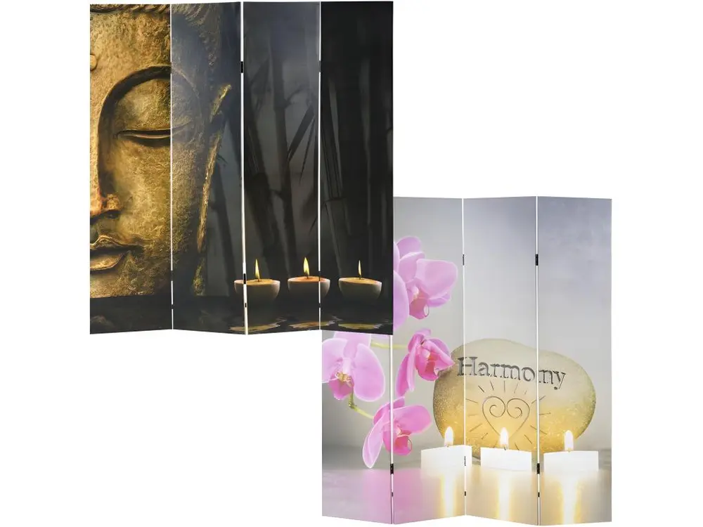 Paravent 4 panneaux pans recto bouddha verso harmony 180x160 cm PAR04022