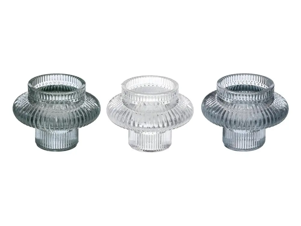 Set de 3 Bougeoirs Chandeliers en Verre