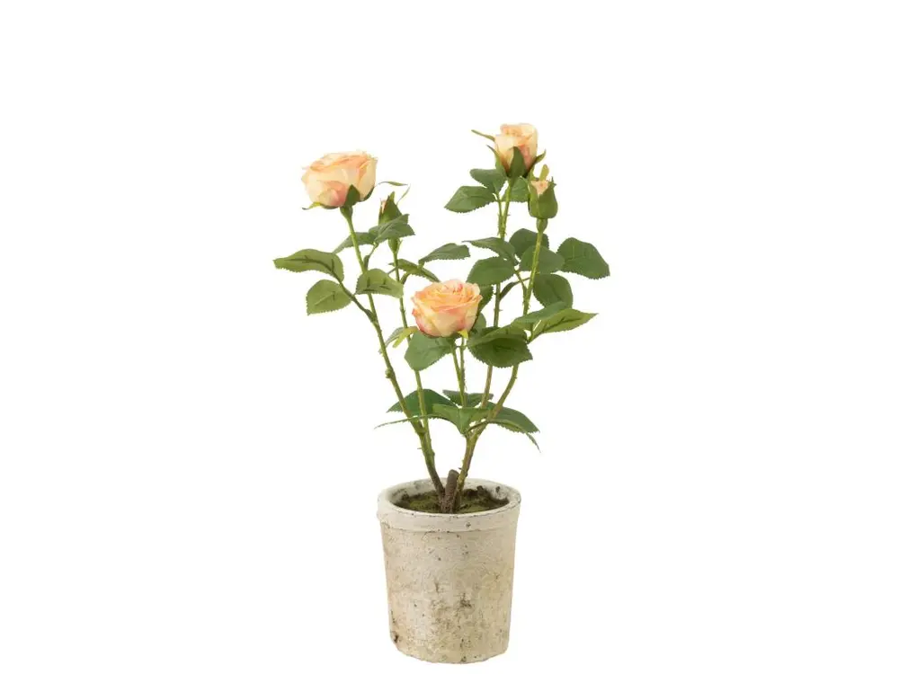 Rose 5 tetes en pot plastique/textile jaune/vert 23x23x39cm