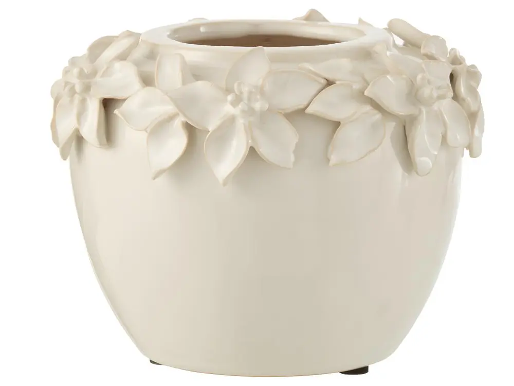 Cache pot en céramique blanche orné de fleurs