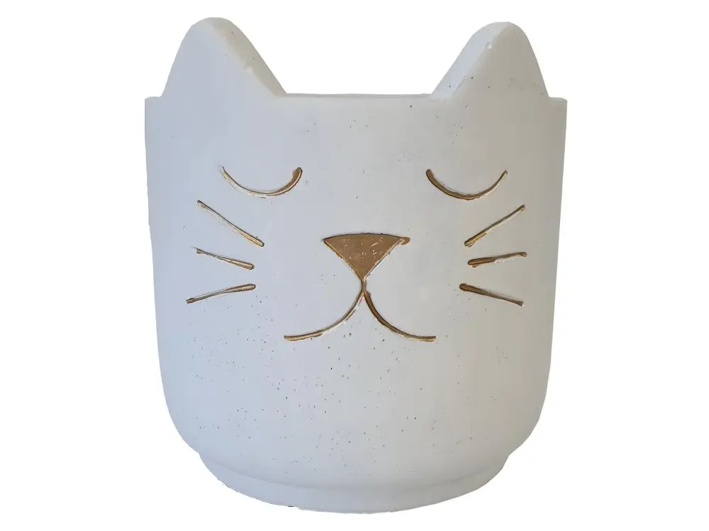 Petit Cache Pot de Fleurs Chat Blanc