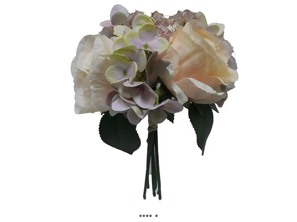 Bouquet de fausses roses et hortensias H 30 cm 6 têtes Blanc-vert - couleur: Blanc-vert