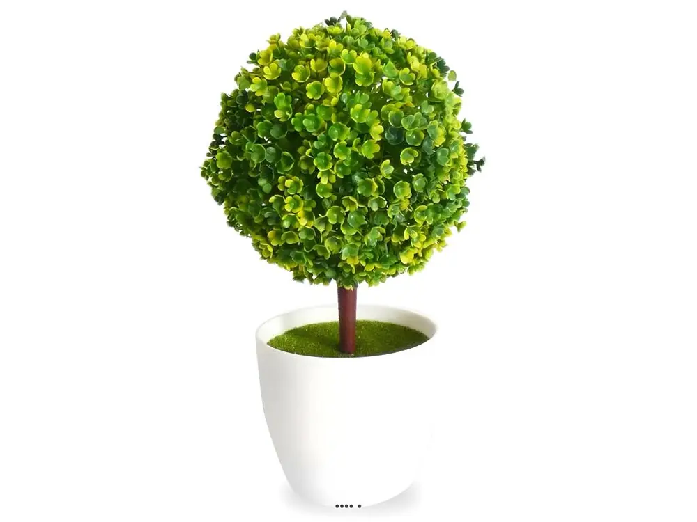 Mini plante topiaire Vert jaune déco H25cm en pot plastique blanc - couleur: Blanc-vert