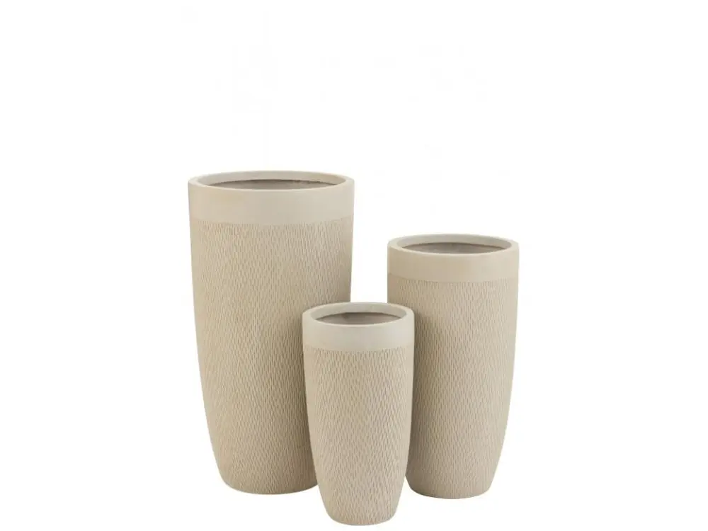 Lot de 3 pots de fleurs haut en argile beige