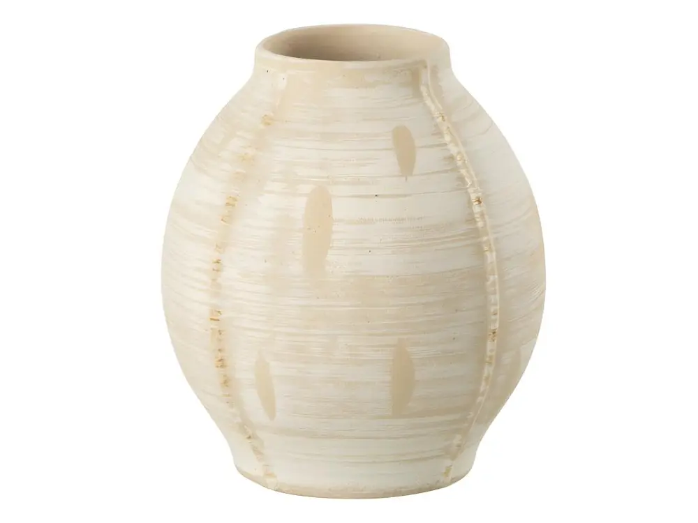 Vase rond en céramique beige 18x18x20 cm