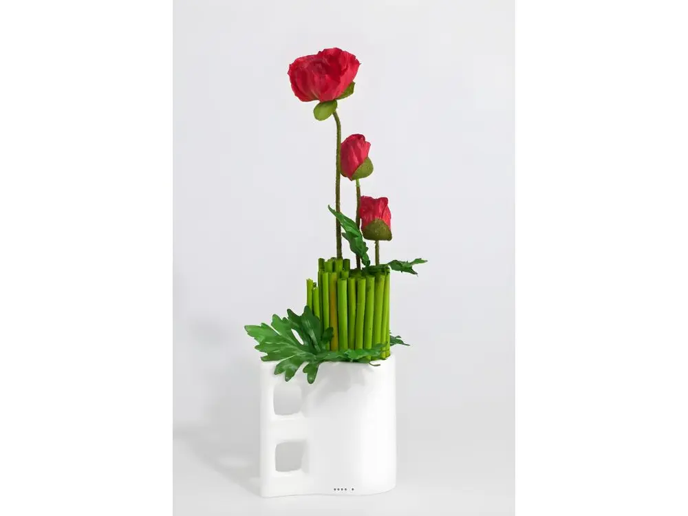 Composition Coupe Pavots Artificiels vase porcelaine H 51 CM - choisissez votre hauteur: H 51 cm - couleur: Rouge - div: B