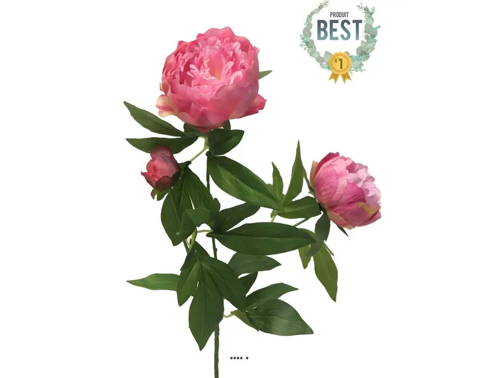 Pivoine artificielle ramifiée, 3 têtes, H 70 cm Rose soutenu - couleur: Rose soutenu