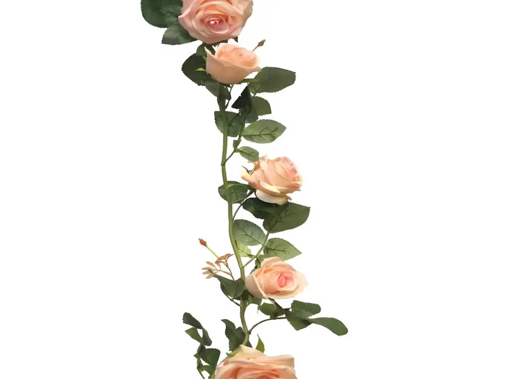 Guirlande de roses factices L145cm composée de 7belles roses Rose pâle - couleur: Rose pâle