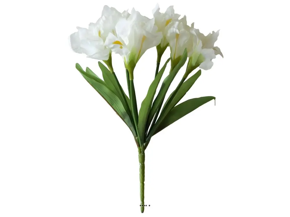 Bouquet d'Iris factices 7 fleurs et 7 feuilles H28cm superbe Crème - couleur: Crème