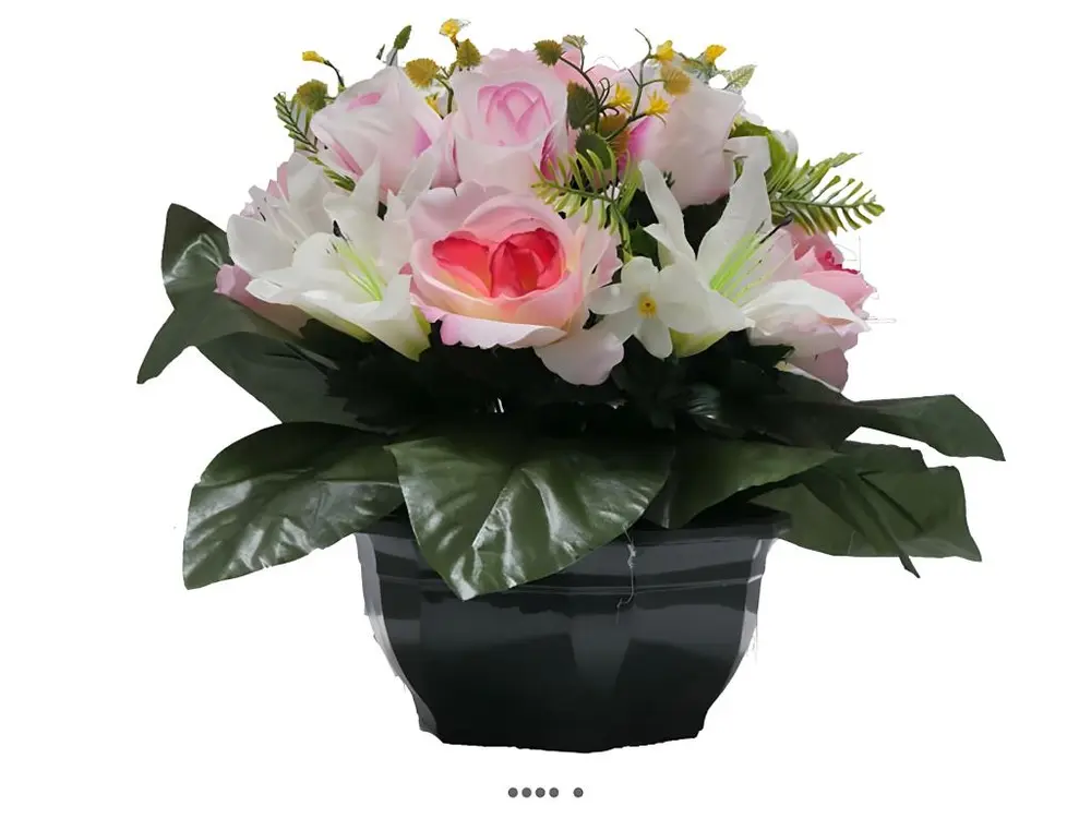 Coupe fleurs artificielles cimetière roses et lys D 28 cm Rose-crème - couleur: Rose-crème