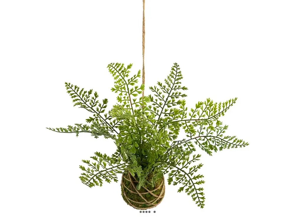 Kokedama artificiel adiantum plante suspendue H 26 cm