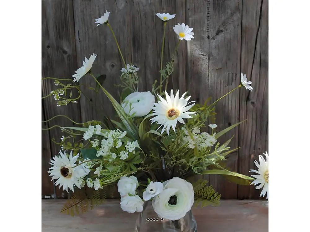 Joli bouquet de gerberas et de renoncules artificiels H 45 cm Crème - couleur: Crème