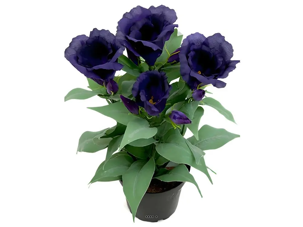 Eustoma artificiel en pot, 4 têtes de fleurs, H 30 cm Mauve violet - couleur: Mauve violet