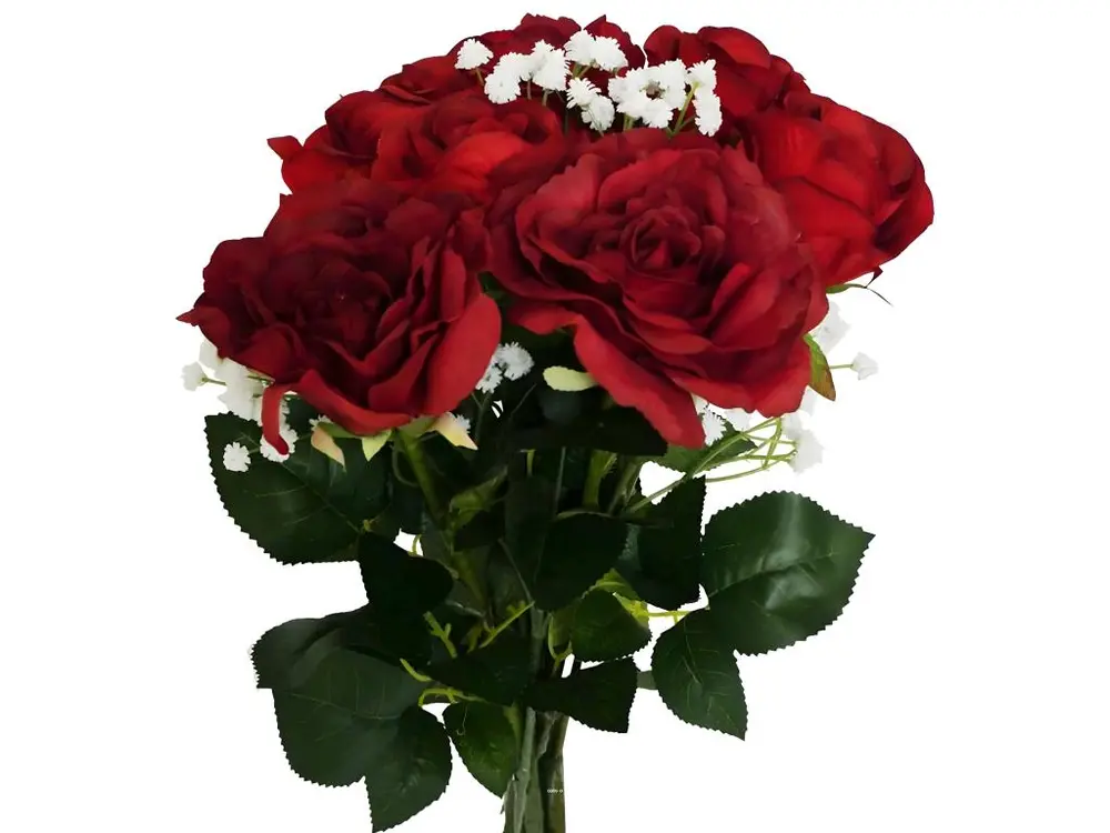 Bouquet artificiel création fleuriste rouge amour x9 roses H 75 cm