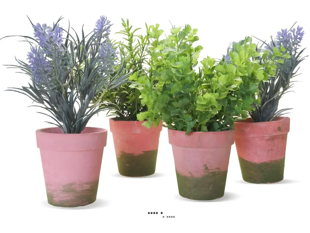 Lot de 4 Herbes aromatiques artificielles en pot