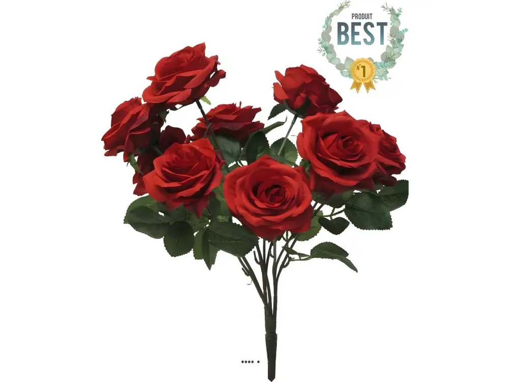 Bouquet de rose Paris artificielle, 10 têtes, H 42 cm Rouge - BEST - couleur: Rouge