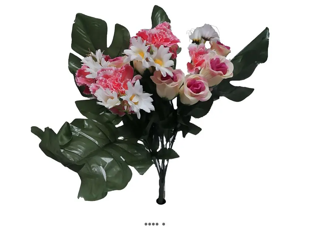 Bouquet de fleurs artificielles roses, oeillets et marguerites H 43 cm Rose-crème - couleur: Rose-crème