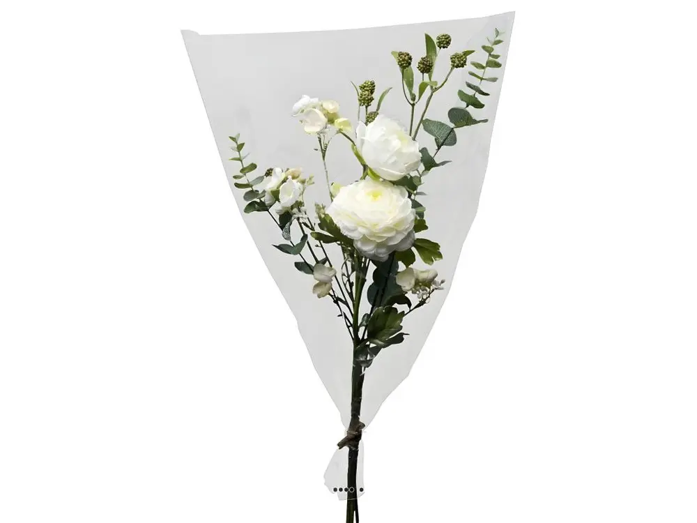 Bouquet de fleurs factices emballé haut de gamme H65cm superbe Crème - couleur: Crème