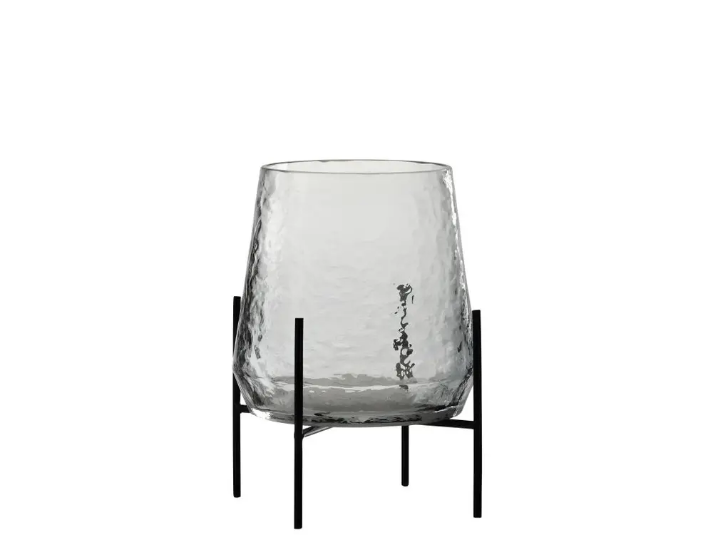 Vase irrégulier sur pied métal en verre transparent 20x20x26 cm