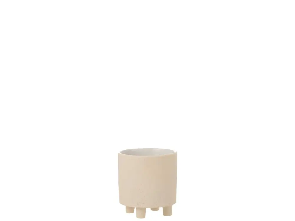 Cache pot en céramique sur pieds beige de petite taille