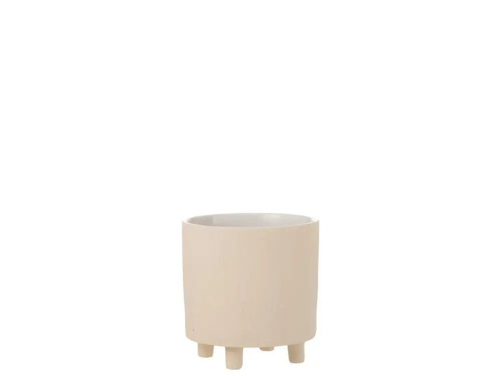 Cache pot en céramique sur pieds beige de taille moyenne