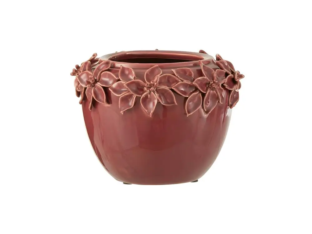 Cache pot en céramique rose avec décoration de fleurs