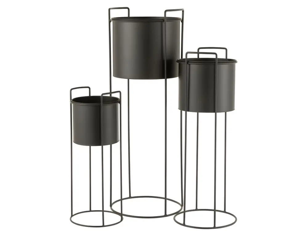 Lot de 3 cache pots sur pied noir en métal 28x28x80 cm