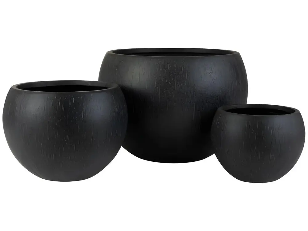 Set de 3 cachepots rond en argile noir