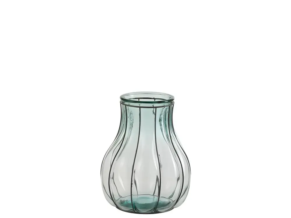 Vase en verre et métal bleu L24*l24*H30cm