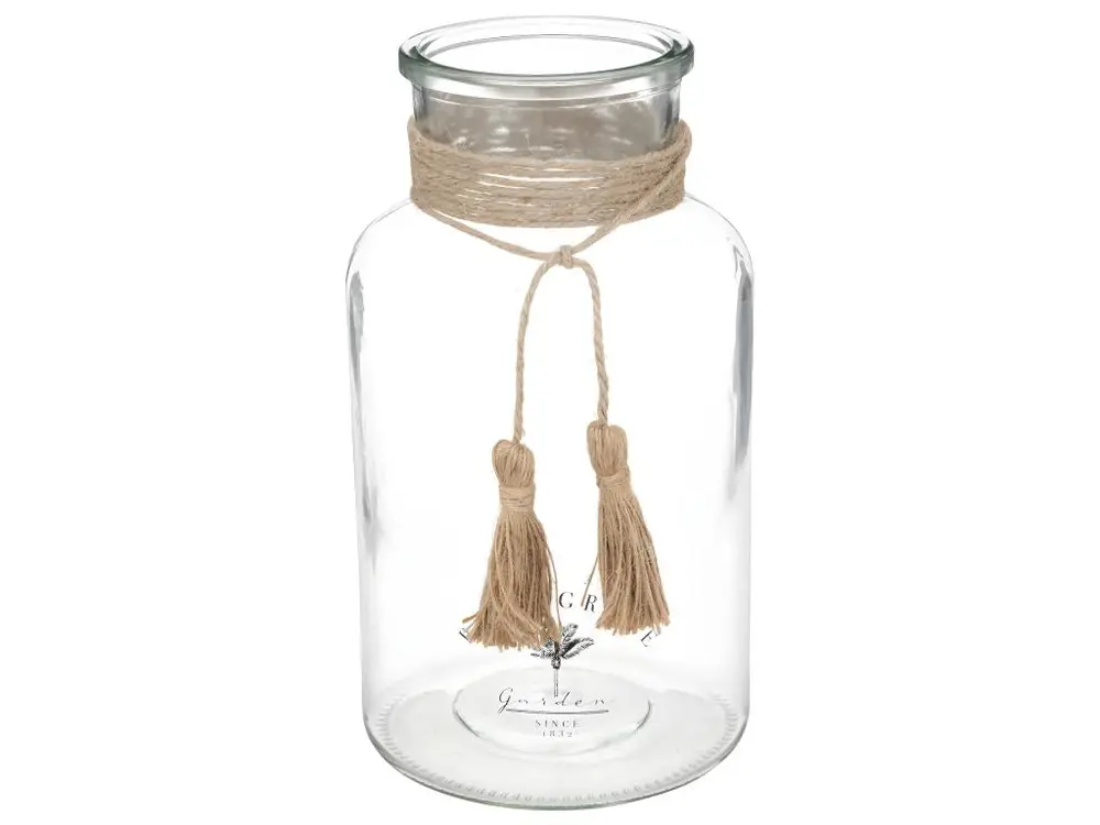 Vase Bocal en Verre transparent et Jute H 25 cm