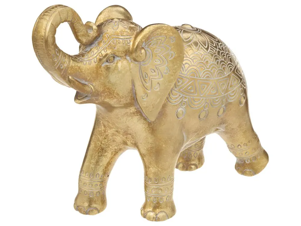 Objet déco Éléphant en résine Dorée motif exotique L 26 cm