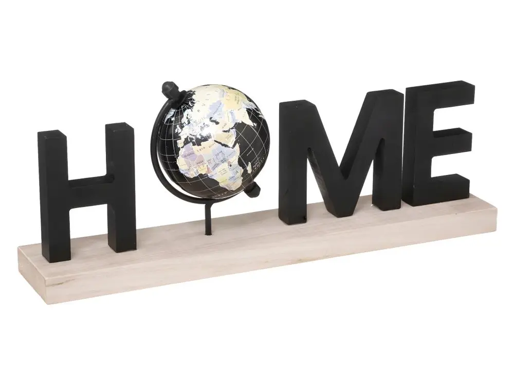 Objet déco HOME avec Globe en Bois et Métal L 36 cm