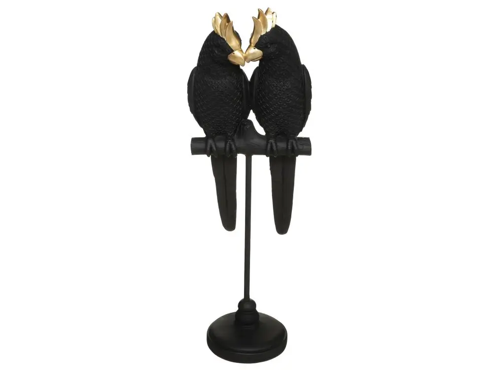 Objet décoratif Couple d'Oiseaux sur perchoir en résine H 35 cm