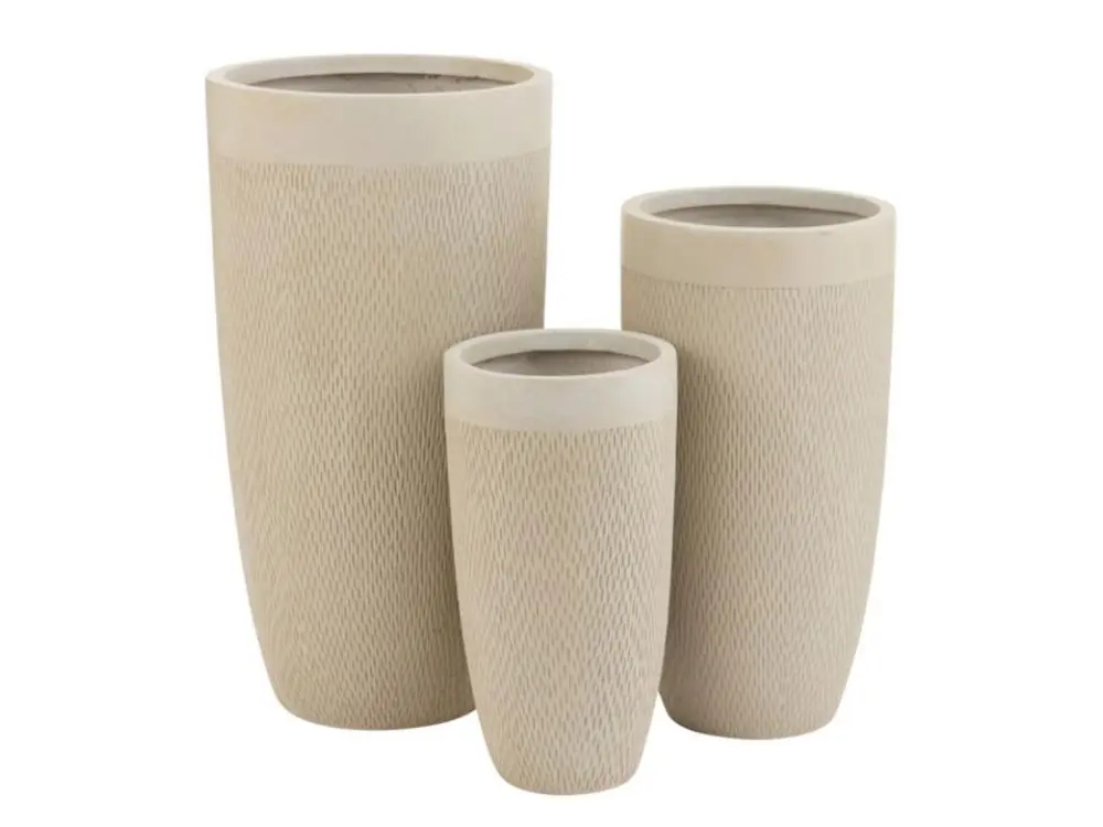 Lot de 3 Vases Ronds Design "Argile" 72cm Beige